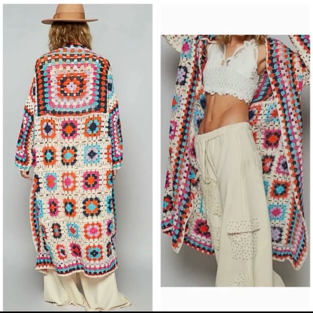 POL Multicolor Crochet Cardigan/Duster